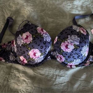 Victoria's Secret Floral Print Bra in Black and Pink